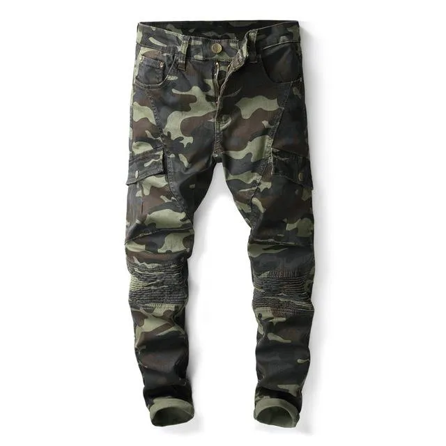 Festival Outfit Minimalist Style Textured Vibrant West Louis? Camo Multi-Pocket Casual Jeans