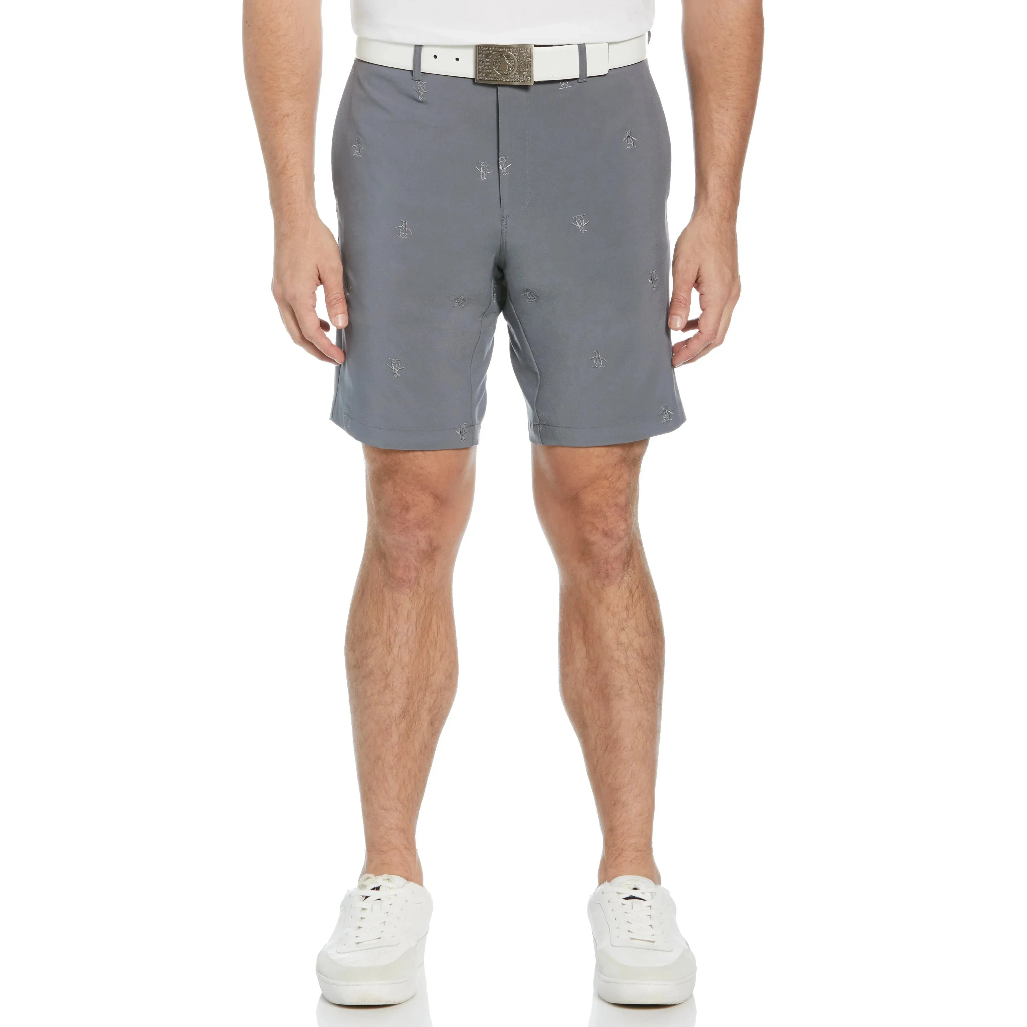 Snowboarding Gear Original Penguin Mens Allover Embroidered Pete 9" Golf Short - QUIET SHADE Essential Wear