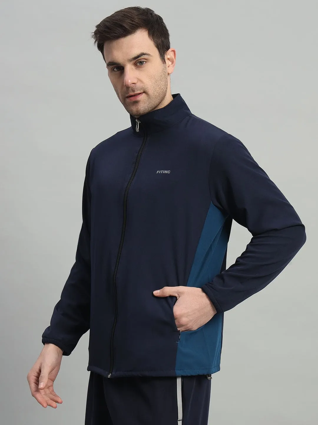 Stylish Look Wool Fit Two-Tone Sports Jacket - Navy Blue & Airforce