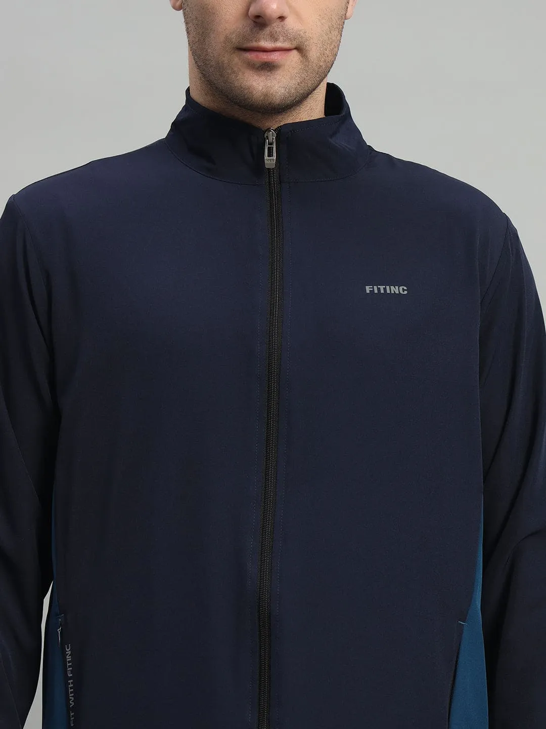 Elegant Top Minimal Design Two-Tone Sports Jacket - Navy Blue & Airforce