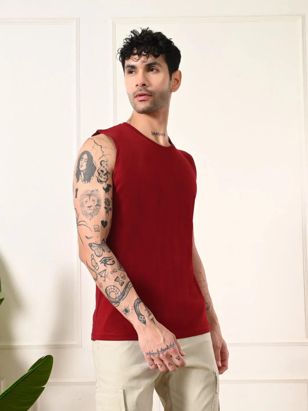 All-Occasion Wear Easy-Wear Solid Maroon Cotton Sando