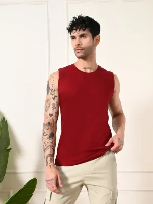 Easy-Wear Solid Maroon Cotton Sando MultiFunctional Pockets