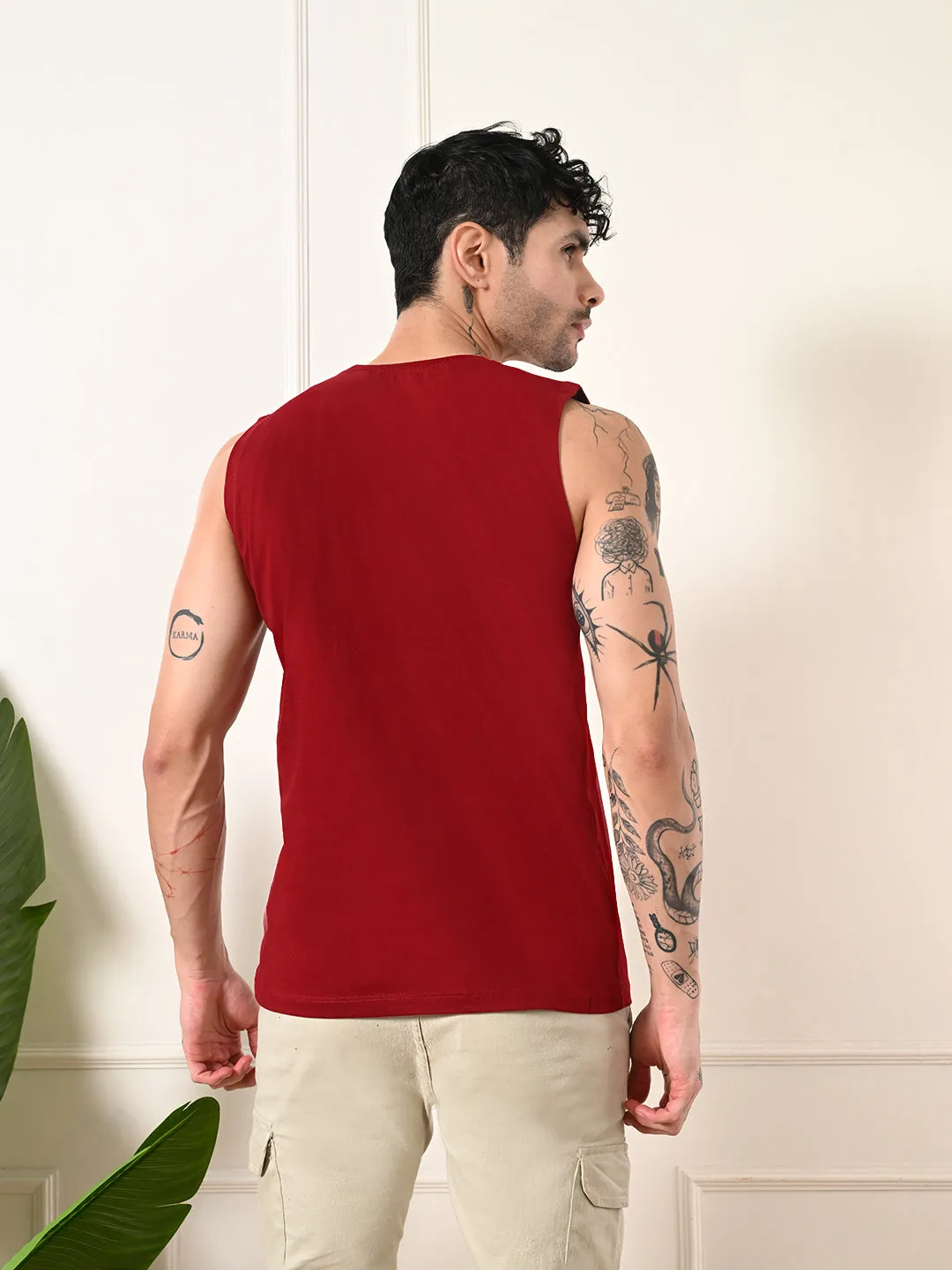 Trendy Hat Easy-Wear Solid Maroon Cotton Sando