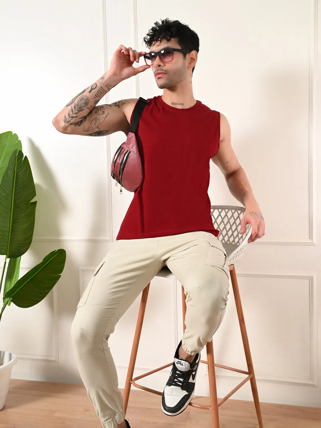 Easy-Wear Solid Maroon Cotton Sando China Cool Soft Sweater