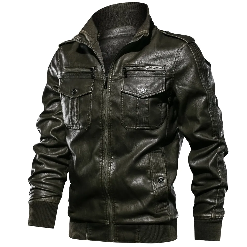 West Louis? Military Style Leather Jacket Fashion Dress Natural Fiber Blend