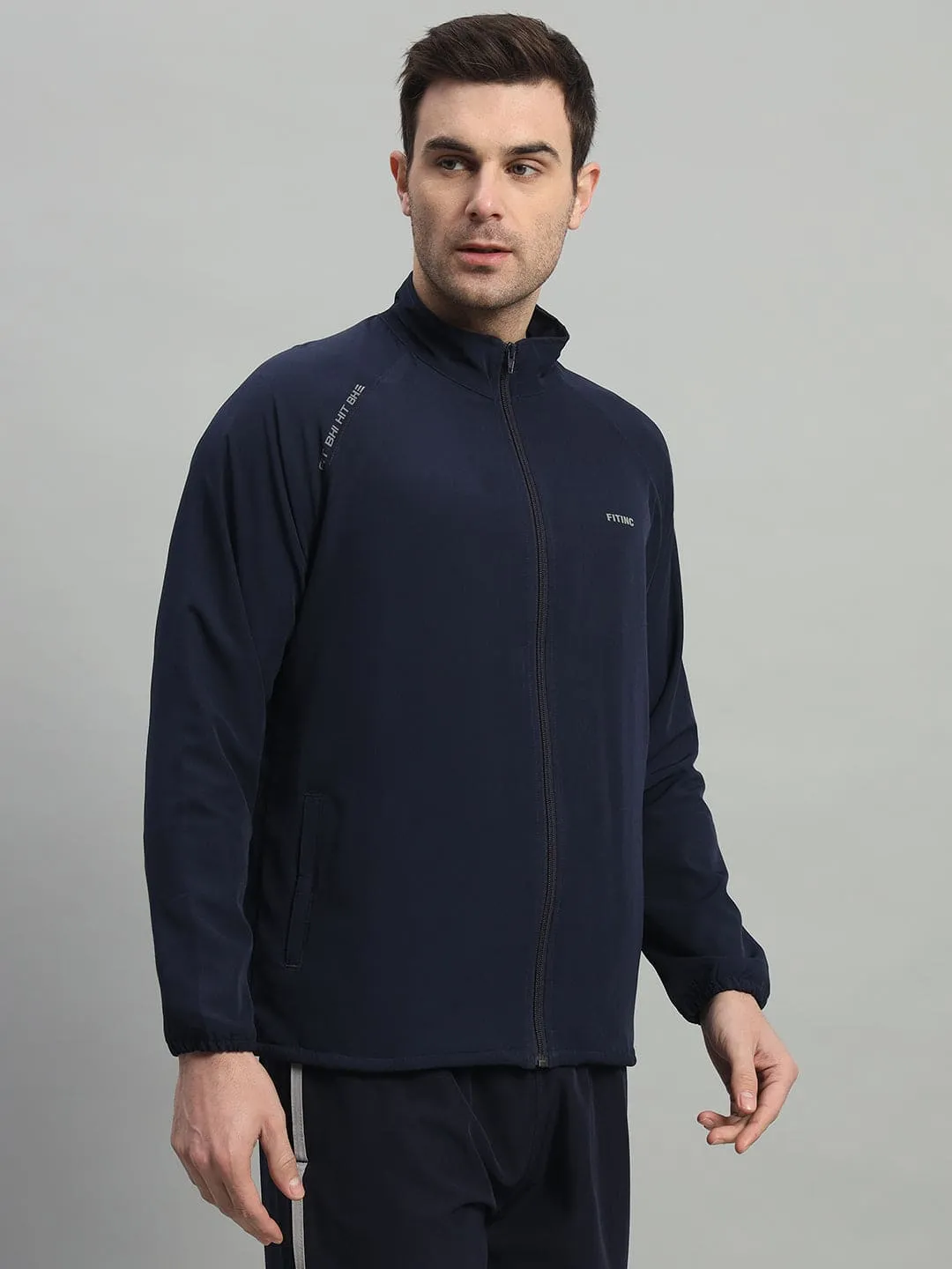 Daily Fit Cyber Glow Track Performance Jacket - Navy Blue