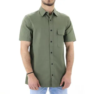 Men's Pocket Side Dress Shirt,Olive Subtle pattern