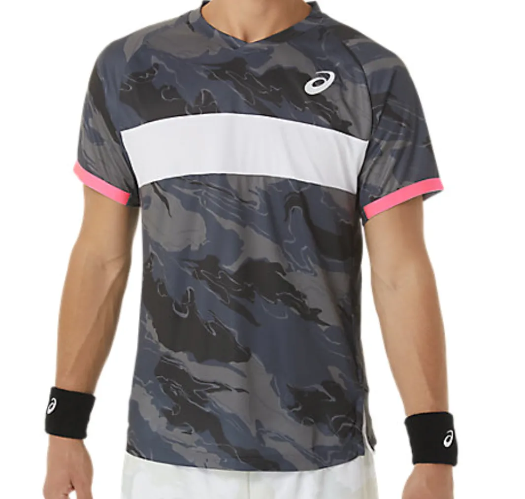 Asics Match Graphic Short Sleeved Men Top - Carrier Grey Reinforced Hemline
