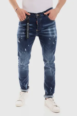 Reinforced Belt Loops Brunch Outfit Vintage Lover Formal White Rabbit Ripped Belt Loops Slim Fit Jeans - Blue