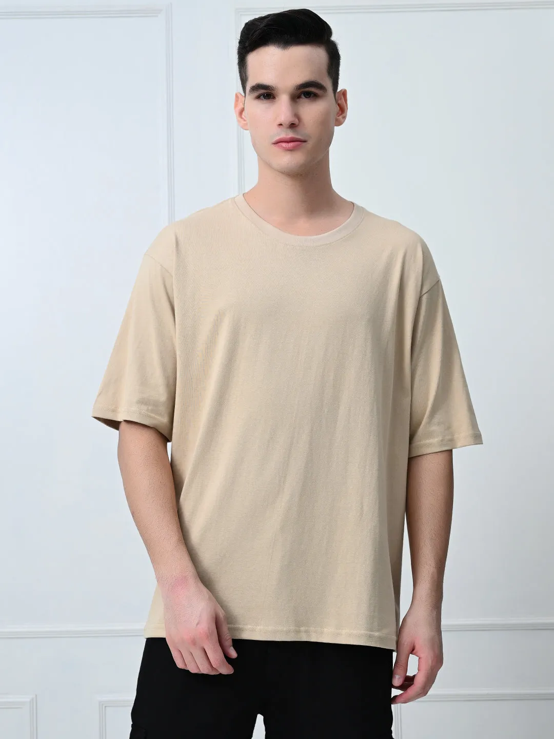 Performance Wear Fit Relaxed Oversized 100% Cotton Solid Tee ?C Beige