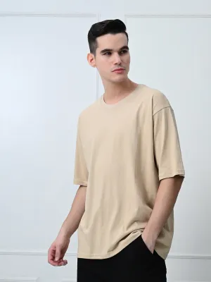 Relaxed Oversized 100% Cotton Solid Tee ?C Beige Soft and breathable Chill Vibes