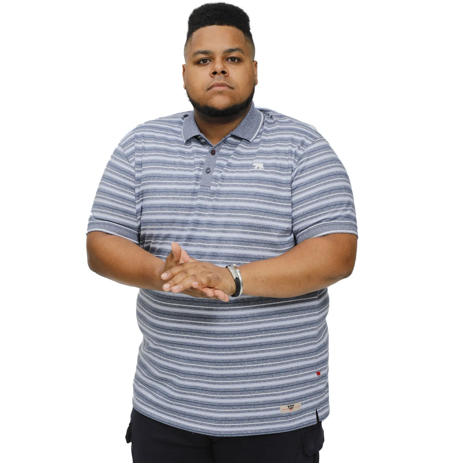 Durable Ribbed Cuffs D555 Mens Byron Big Tall Kingsize Full Stripe Jersey Polo Shirt- Denim