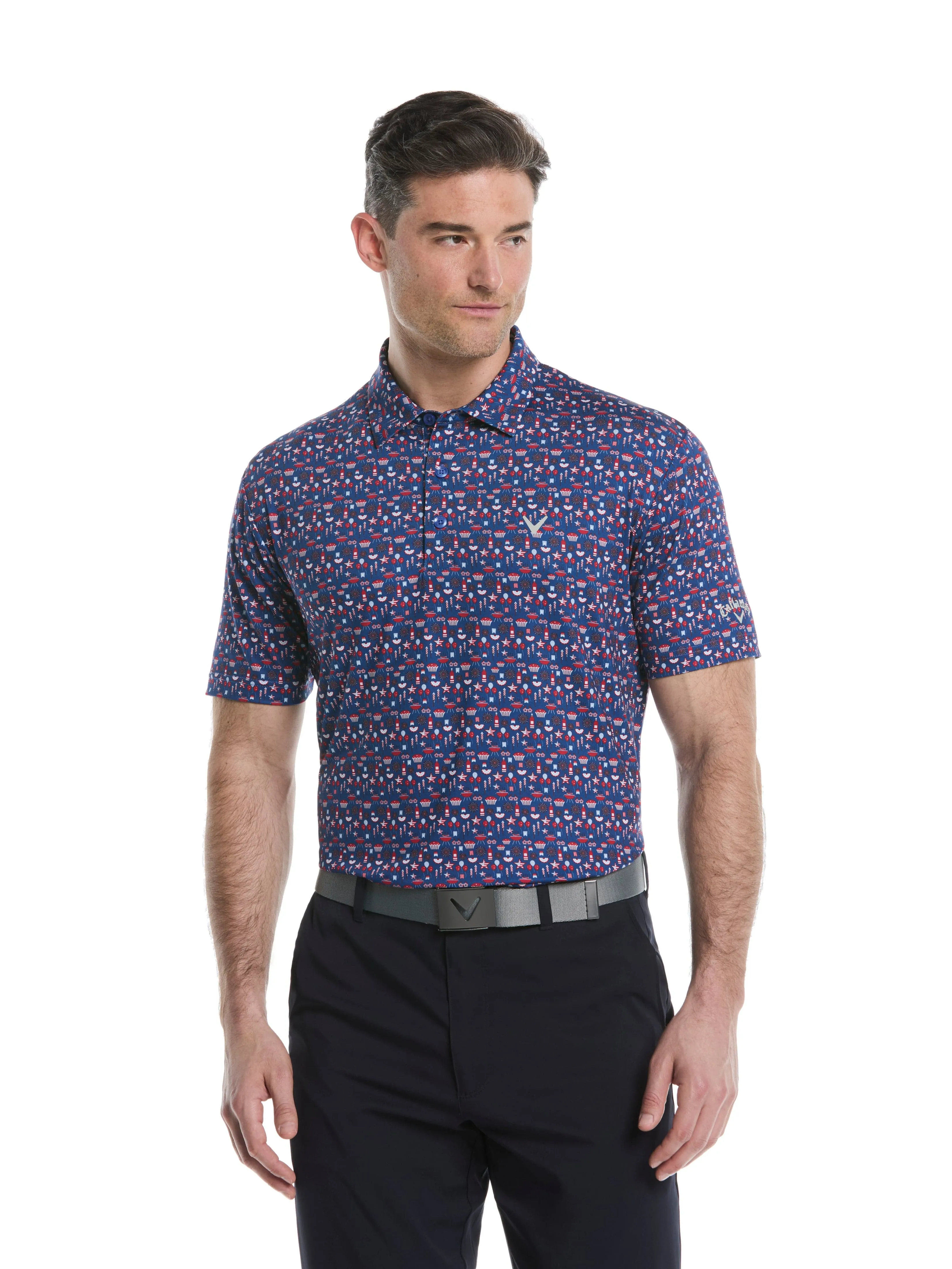 Tagless Neck Label Trendy Layer Mens Americana Print Polo