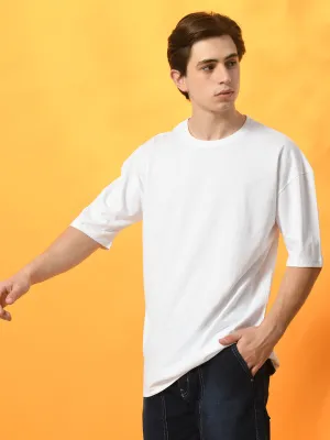 Water Based Ink Lint Resistant Surface Relaxed Oversized 100% Cotton Solid Tee ?C White