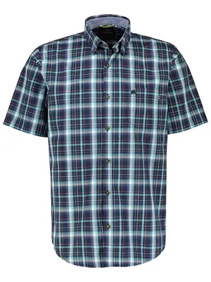 Button front Bold Print Men's Plaid Dress Shirt,Navy/Blue