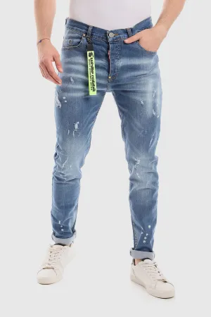 Timeless Look White Rabbit Ripped Belt Loops Slim Fit Jeans - Blue