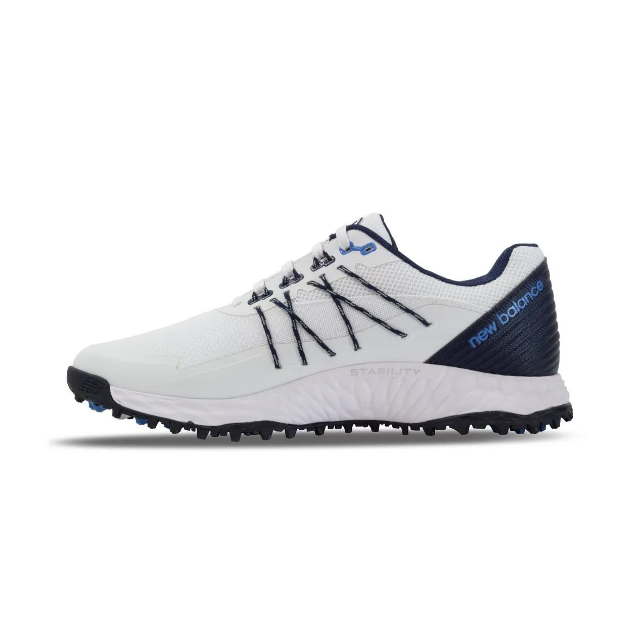 New Balance Mens Fresh Foam Pace SL Golf Shoe - WHITE / NAVY / BLUE High Grip Stable Walk