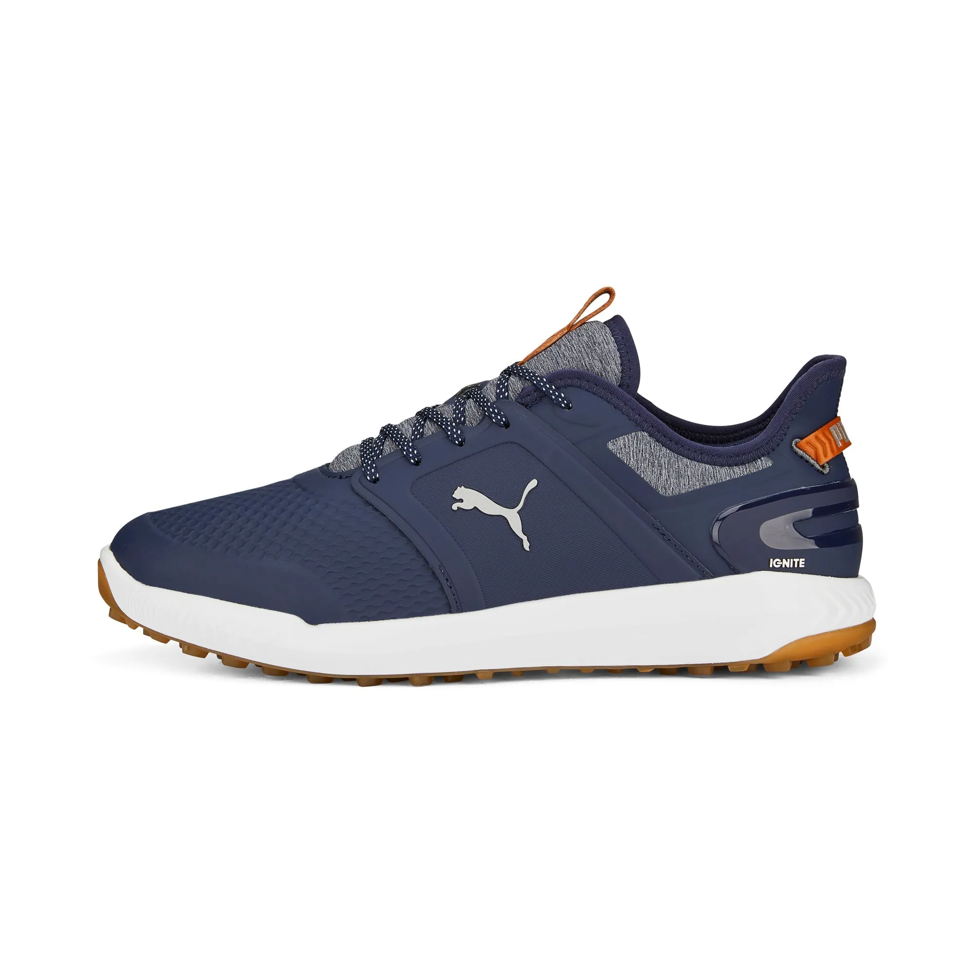 High Top Design IGNITE ELEVATE Wide Spikeless Golf Shoes | Puma Navy / Puma Silver