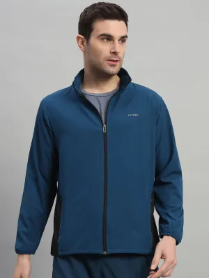 Seamless Sleeve Construction Two-Tone Sports Jacket - Airforce & Black