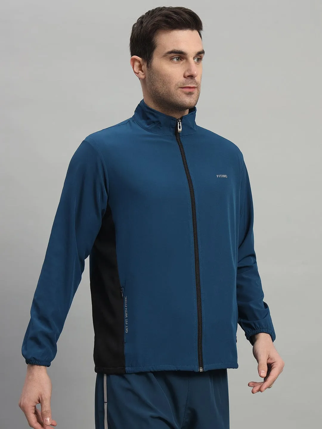Two-Tone Sports Jacket - Airforce & Black warm fleece Bright Color