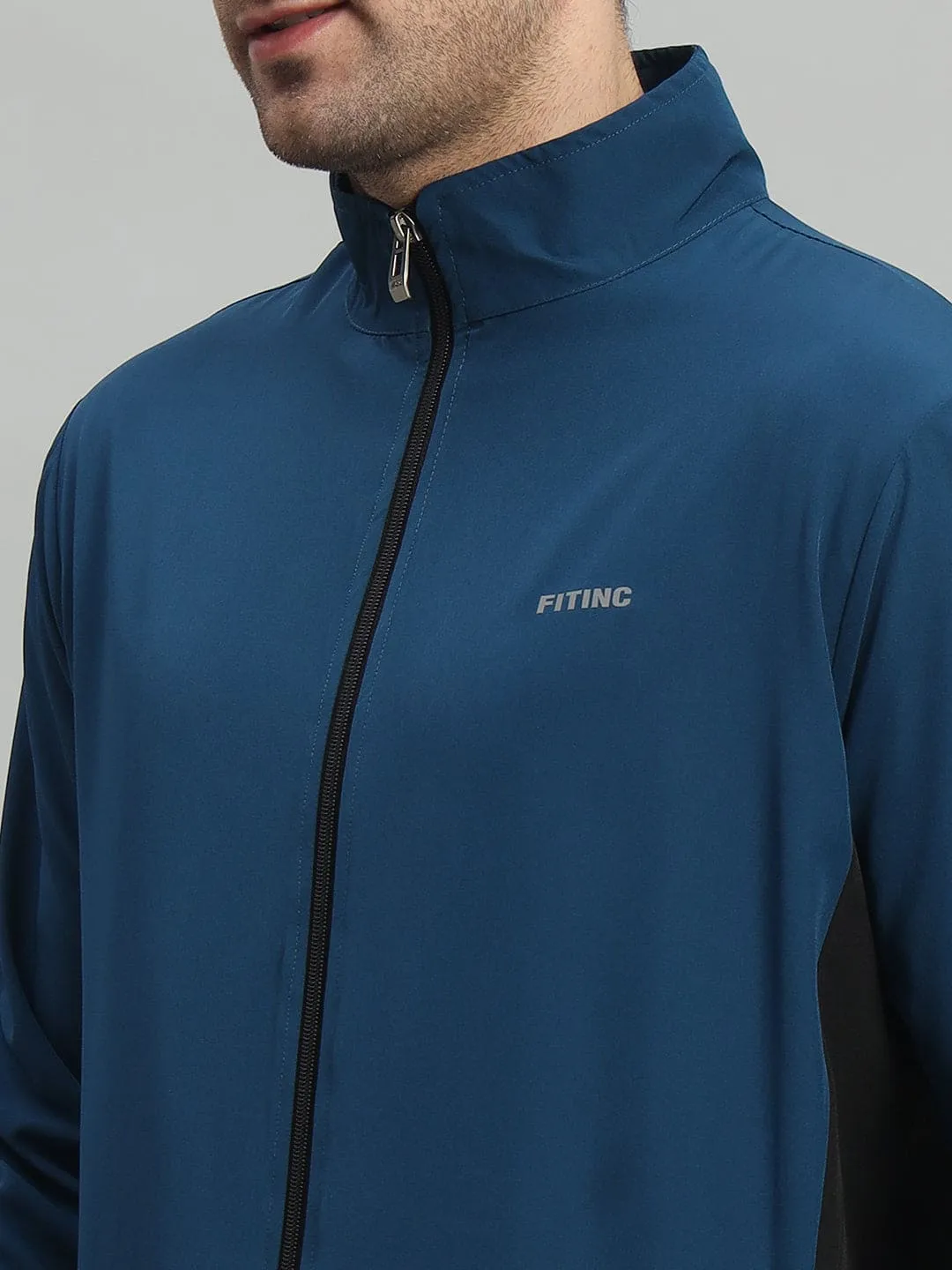 Layered Clothing Two-Tone Sports Jacket - Airforce & Black