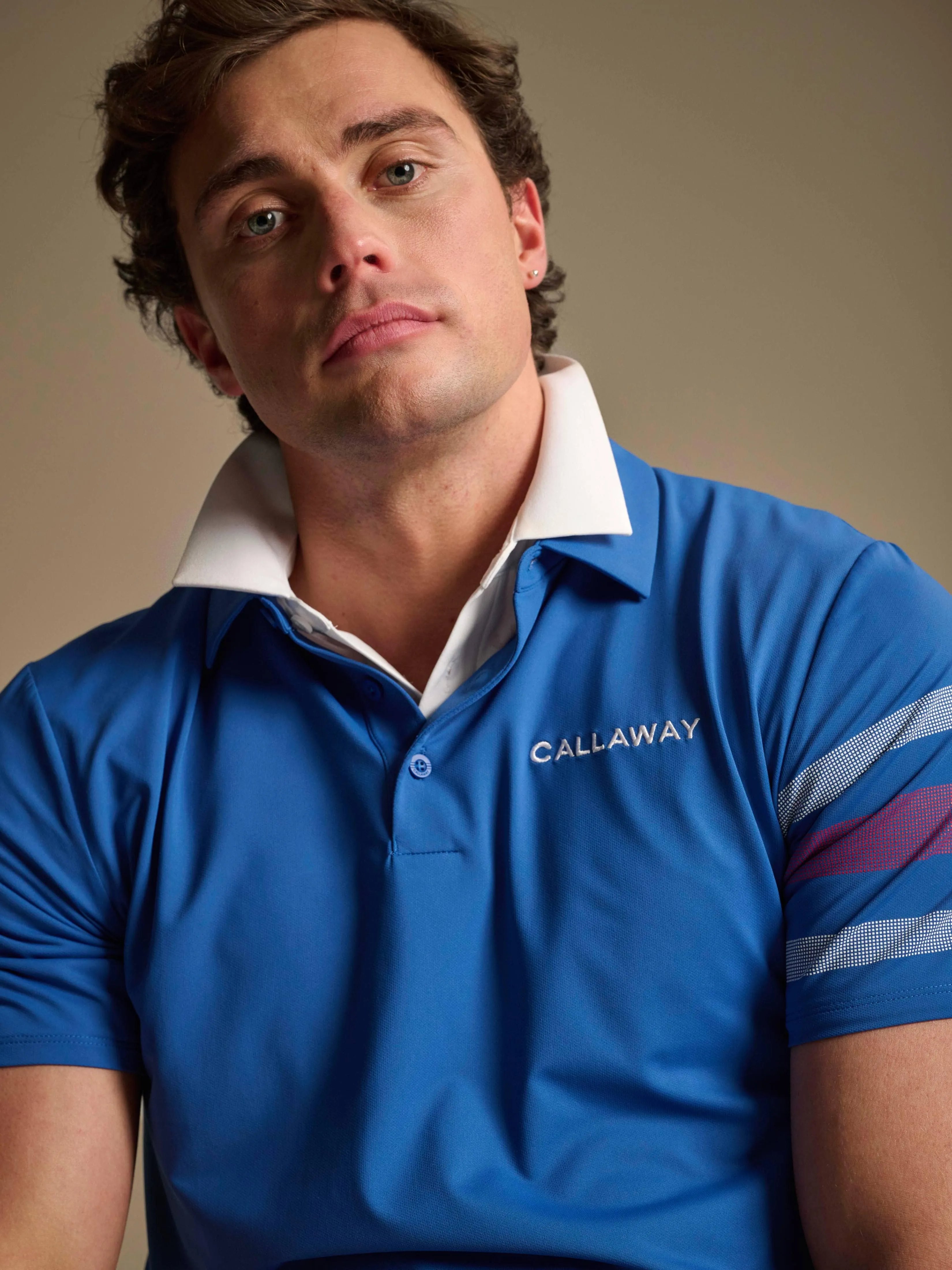 Callaway Legacy Collection? Mens Triple Track Sleeve Block Golf Polo Logo Detail