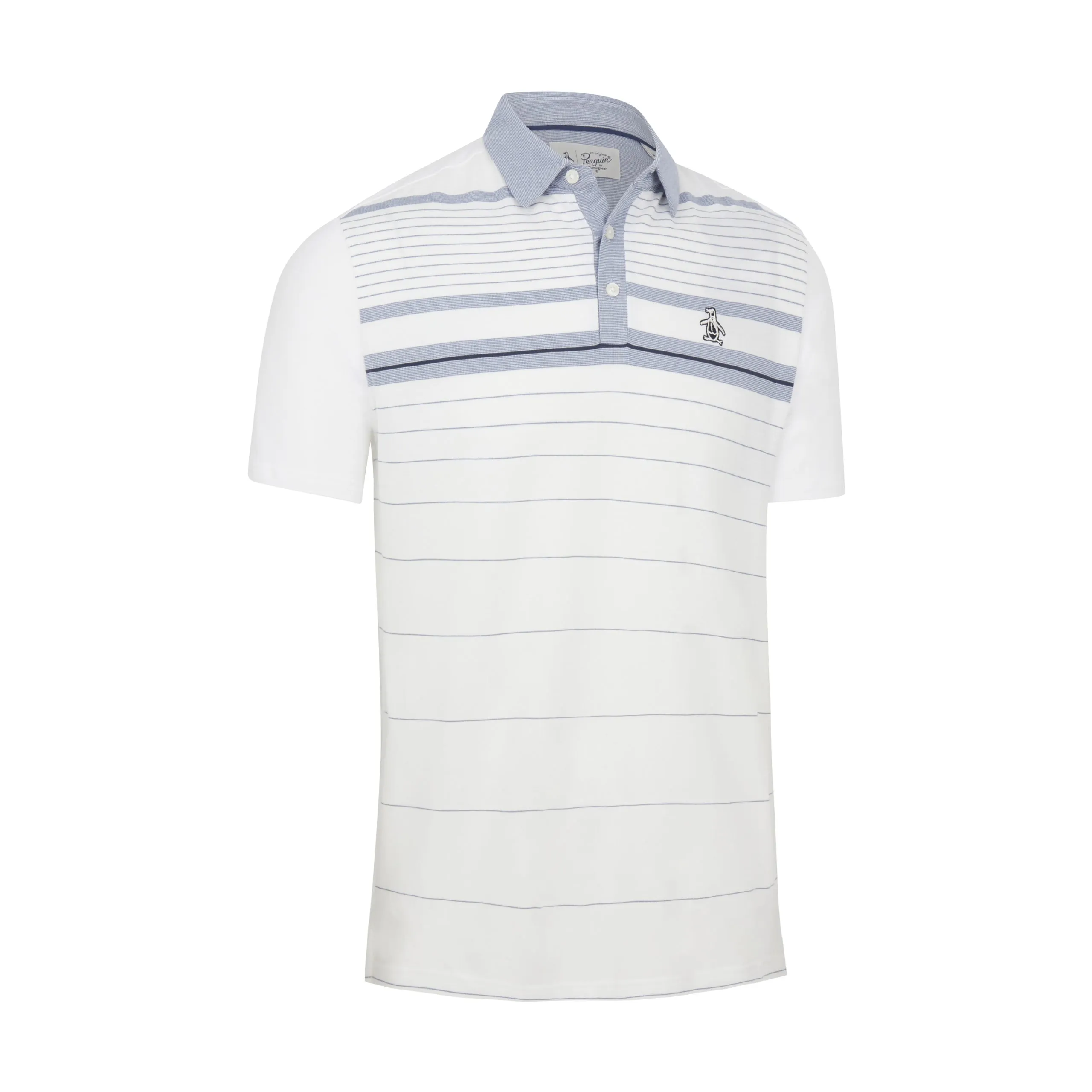 Original Penguin Mens Heritage Fine Line Stretch Golf Polo Shirt - BRIGHT WHITE UV Protection Blend tailored look