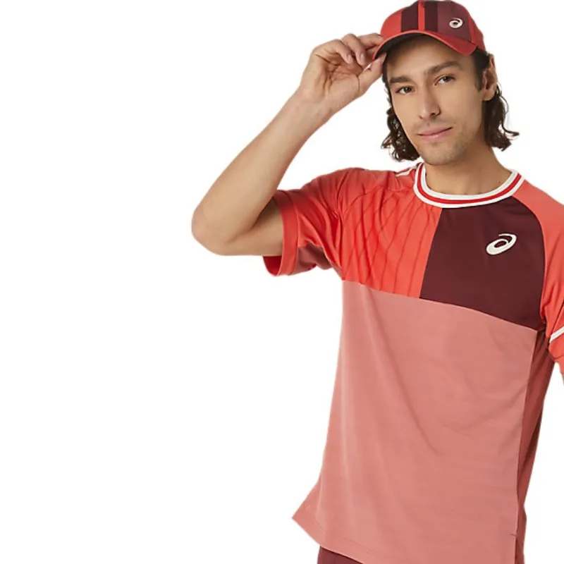 Comfy Essentials Wear Asics Match Short Sleeve Mens Tennis Top - Red Snapper