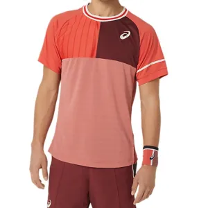 Asics Match Short Sleeve Mens Tennis Top - Red Snapper Relaxing Fit Micro Perforated Fabric