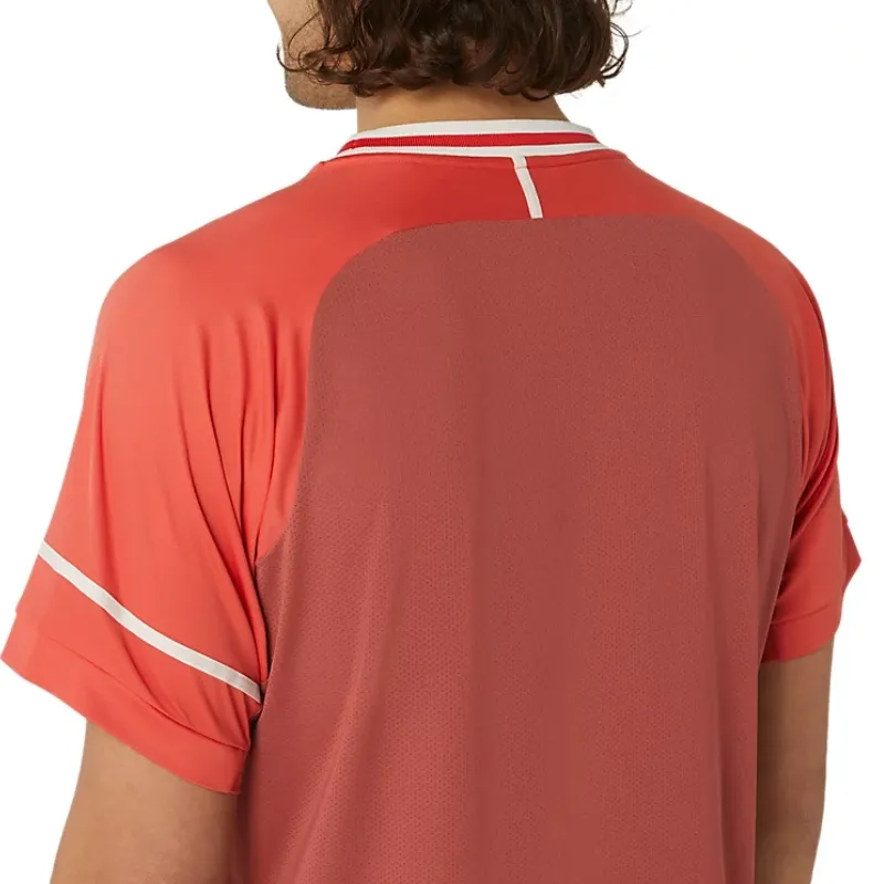 Asics Match Short Sleeve Mens Tennis Top - Red Snapper Timeless Wear Urban Style