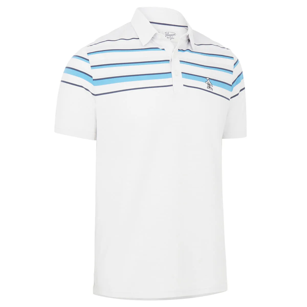 Original Penguin Mens Slub Color Block Striped Stretch Golf Polo Shirt - BRIGHT WHITE Sporty Layering Refined Style