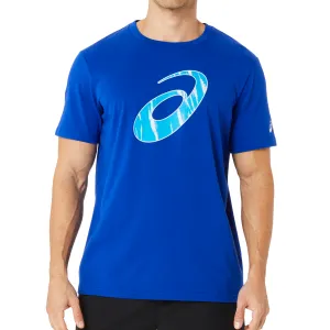 Stylish Layer Look Soft Feel Asics Seasonal Logo Graphic Short Sleeve Men Tennis Top - Blue