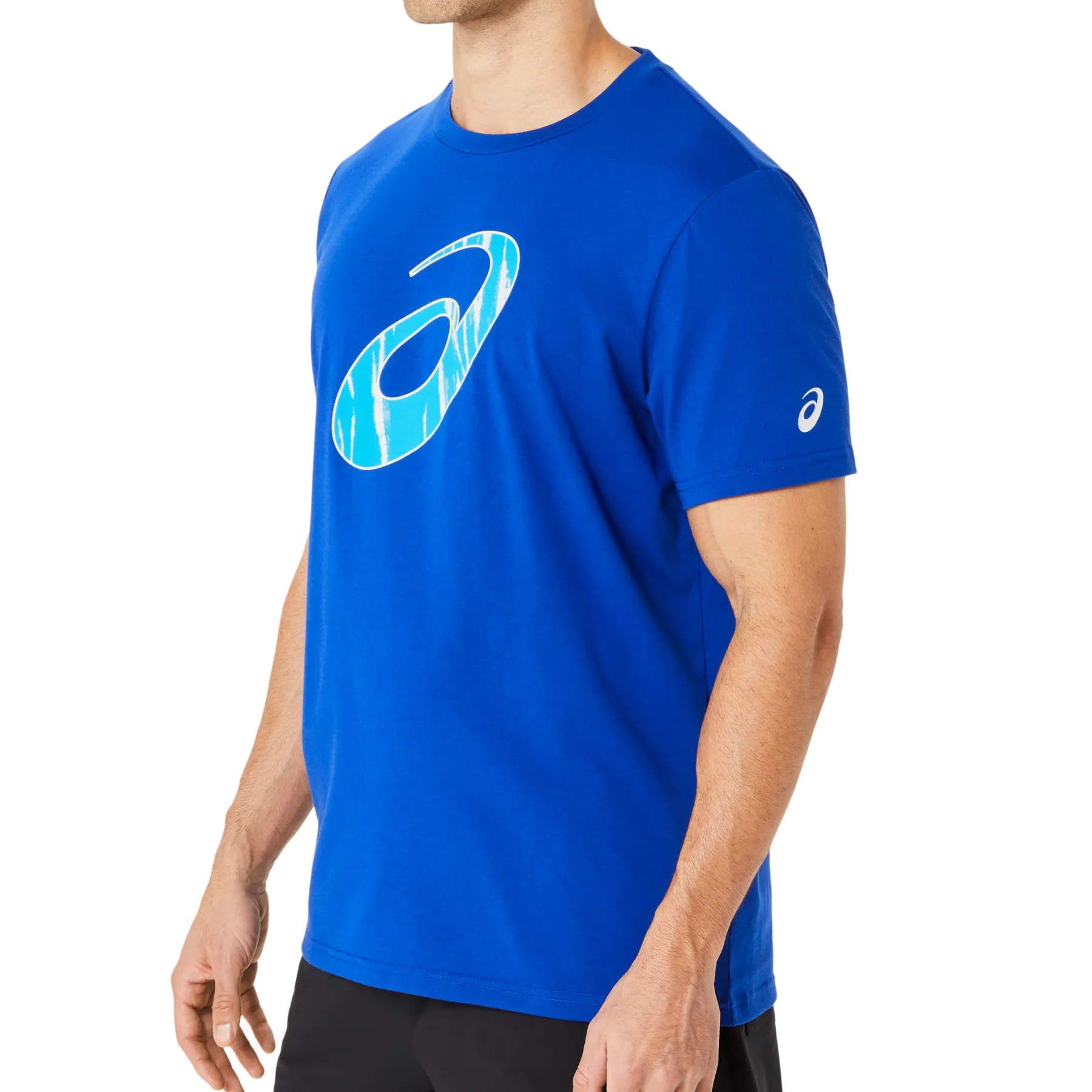 No Shrink Fabric Relaxed Wear Fit Asics Seasonal Logo Graphic Short Sleeve Men Tennis Top - Blue