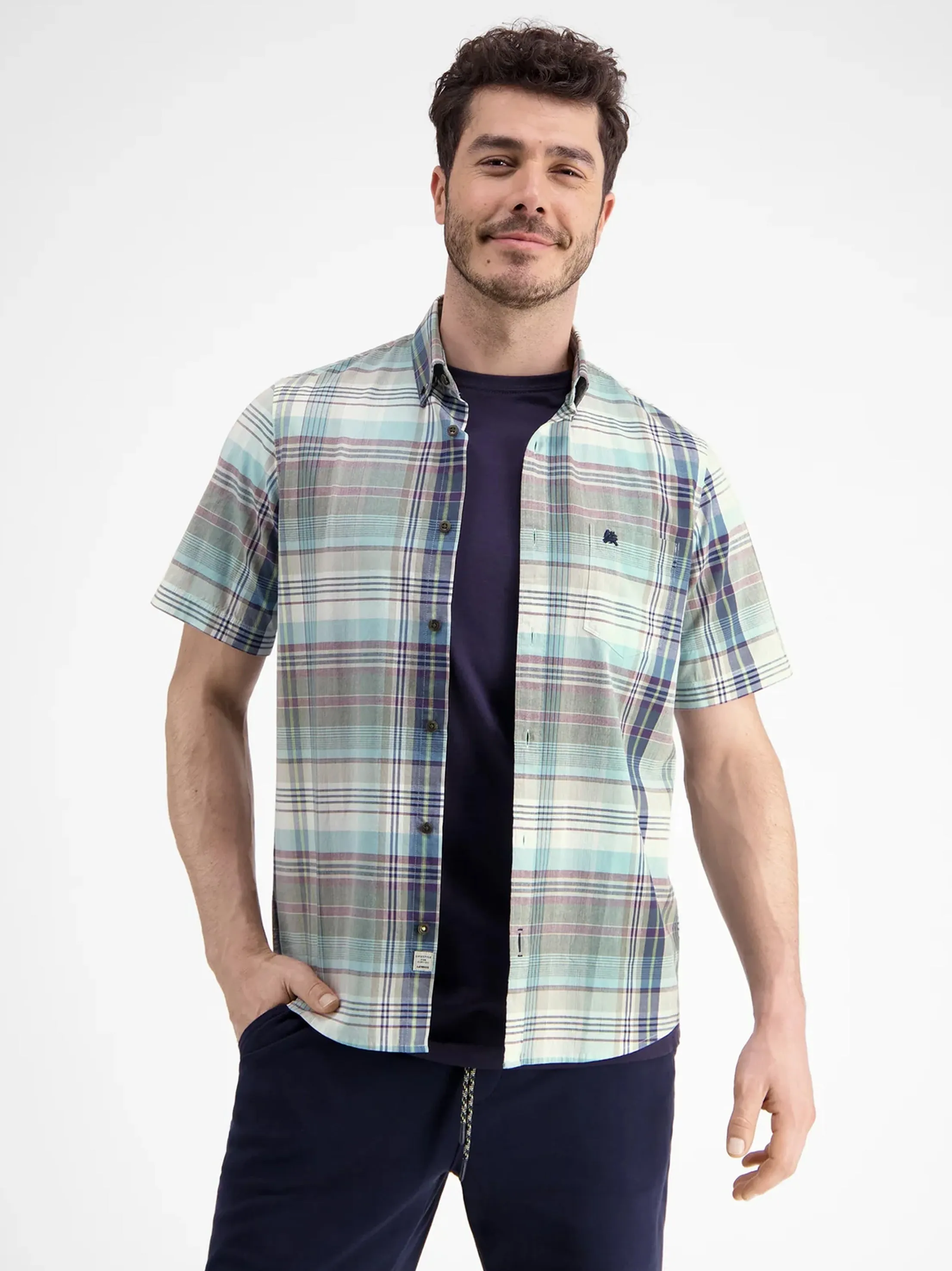 Reinforced Elbow Patches Athleisure Wear Men's Plaid Dress Shirt,Multi