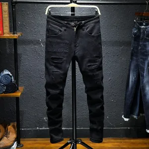 Summer Vibes West Louis? Black Patchwork Stretch Hip Hop Denim Jean Pants