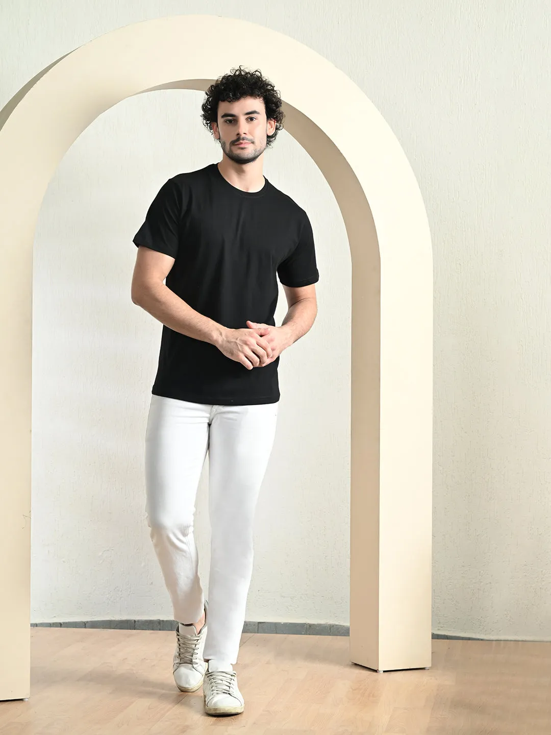 Comfy 100% Cotton Solid Regular Fit Tee - Black Soft Cotton Feel