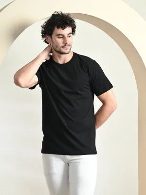 Comfy 100% Cotton Solid Regular Fit Tee - Black Stretchable Weave