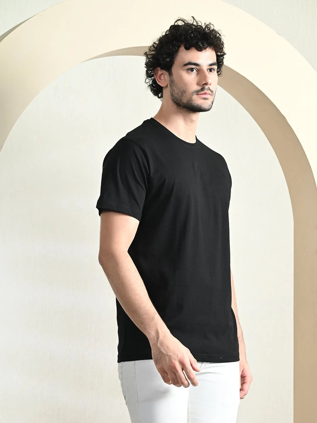 Comfy 100% Cotton Solid Regular Fit Tee - Black Comfort Fit Design Comfort and Breathable