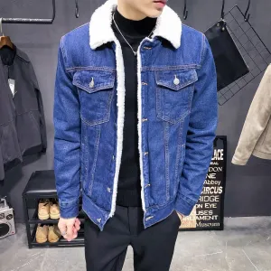 West Louis? Trendy Warm Fleece Denim Jacket Game Core