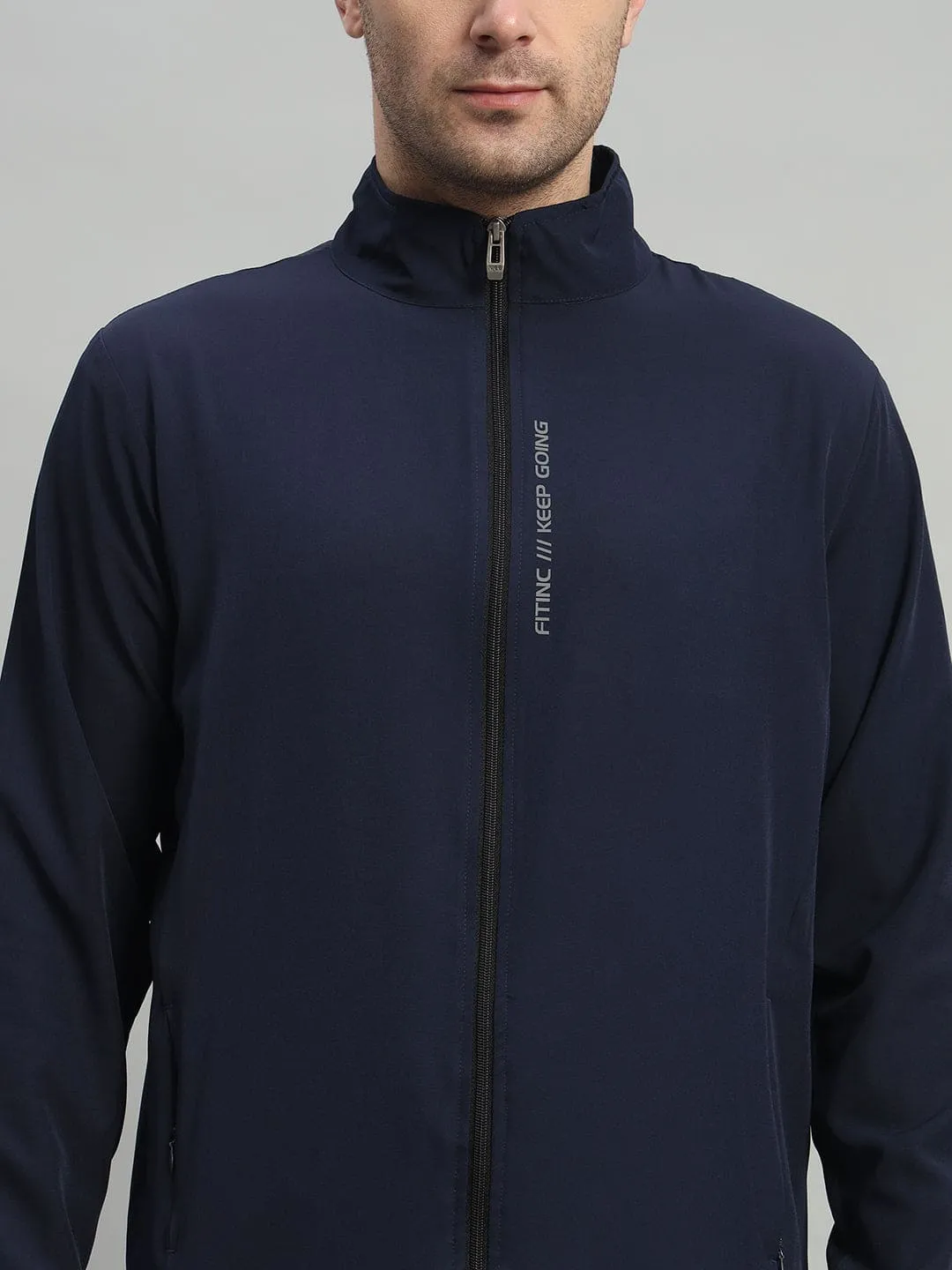 Sports Jacket with Concealed Zippers - Navy Blue Zen Ease