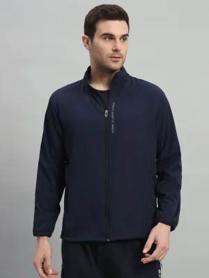 Sports Jacket with Concealed Zippers - Navy Blue Office Glam Poise Fit