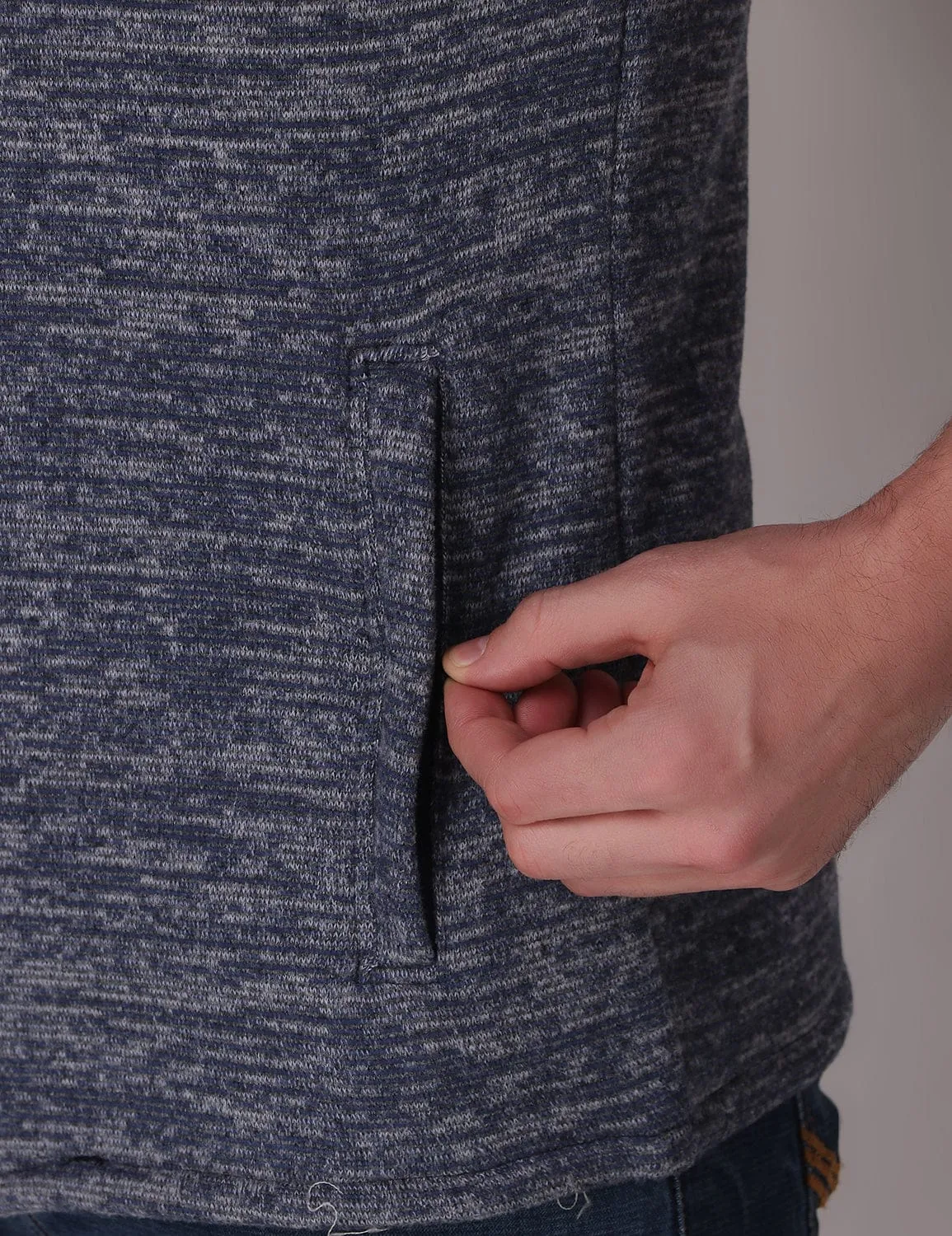Vented Panels Classic Shirt Ultra-Warm Fleece Jacket - Melange Navy Blue